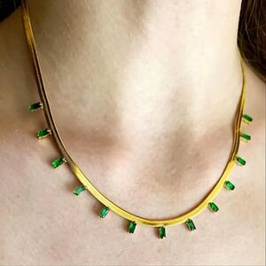 Cleopatra Emerald Green Baguette Herringbone Zircon Necklace